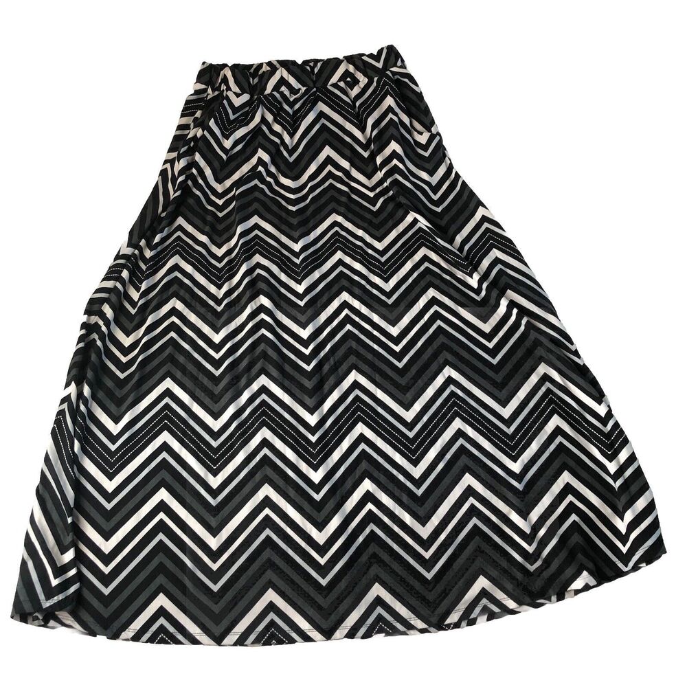 Say What? Geometric Black Gray White Maxi Skirt Size 1X